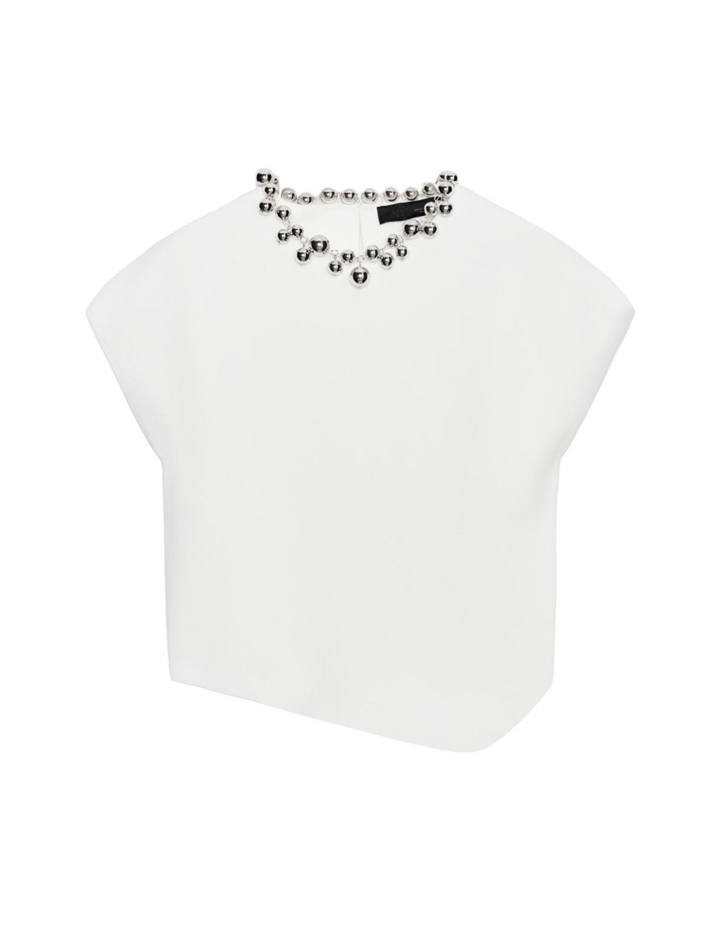 Zara White Tunic Top with Silver Beaded Neckline